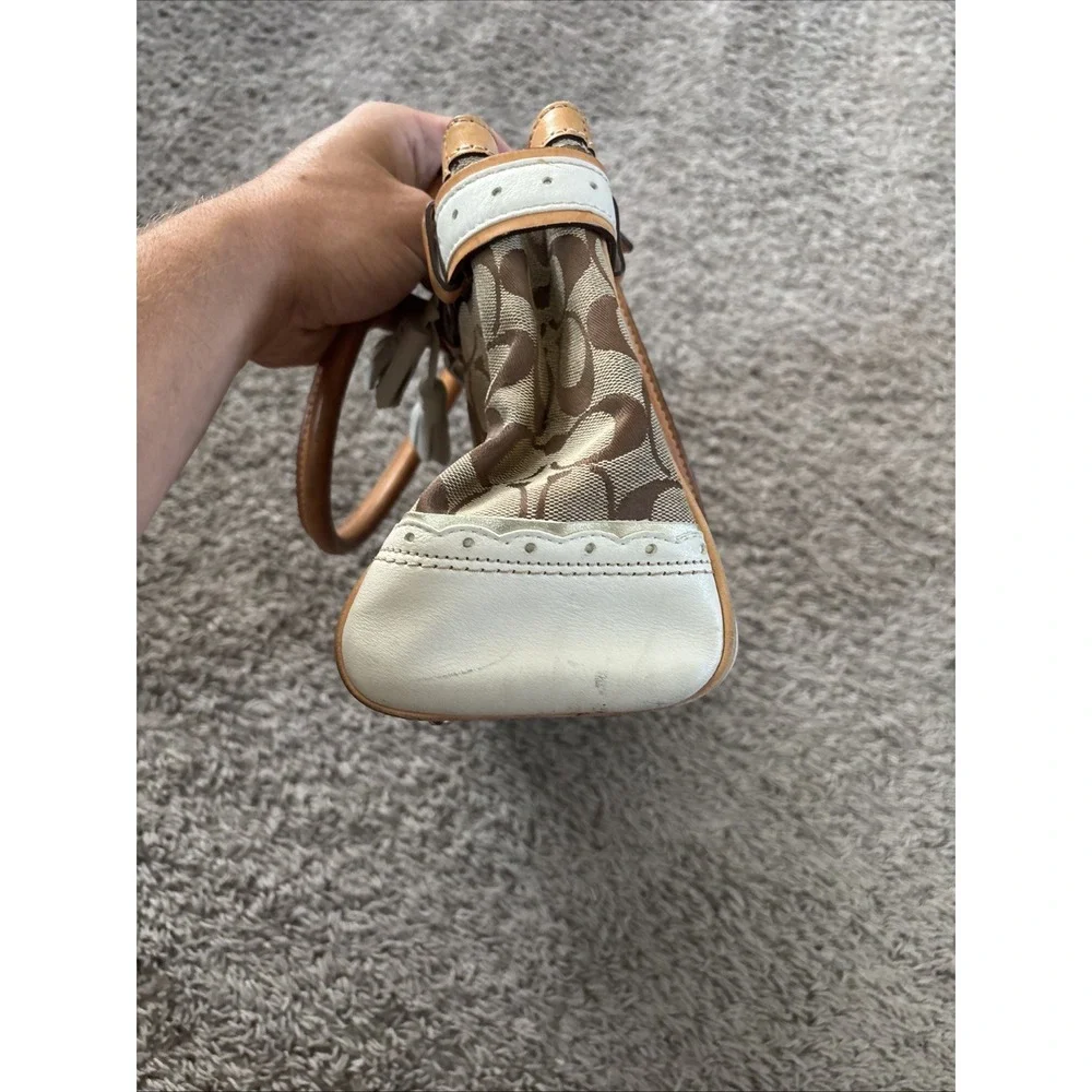 Coach Handbag H05Q-1447 Used Hampton Signature Satchel And Clutch Canvas C